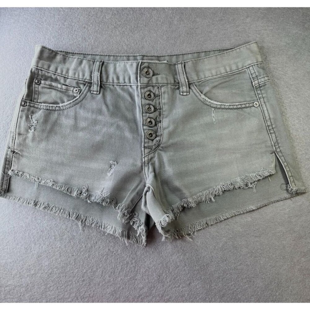 Free People Runaway Shorts Size 24 Gray Button Fly Distressed Cutoffs Denim